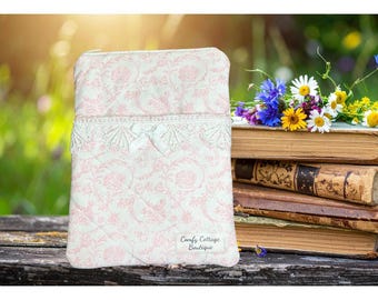 Light Pink Cottage Book Sleeve for Medium book and also fits a Kindle Paperwhite