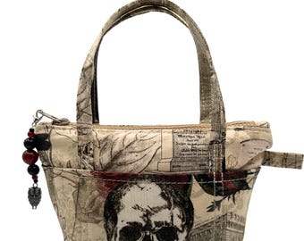 Skull Mini Tote Keychain Wallet - with free zipper pull with optional matching Wristlet Add On available