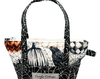 Something Wicked Mini Tote Keychain Wallet - shown with optional matching Wristlet -  Add On available