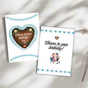 Joyeux anniversaire Bavarois, 2 cartes, imprimables, minimalistes, simples et vierges, téléchargement instantané, illustration numérique, A6 - 105 mm - 148 mm