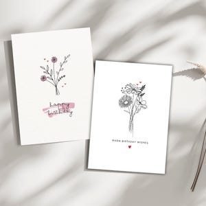 Joyeux anniversaire, 2 cartes, imprimables, minimalistes, simples et vierges, téléchargement instantané, illustration numérique, A6 - 105 mm - 148 mm