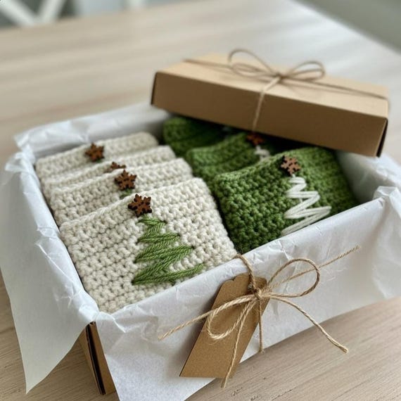 Christmas Tree Crochet Cup Sleeve – Reusable Holiday Coffee Cozy Gift