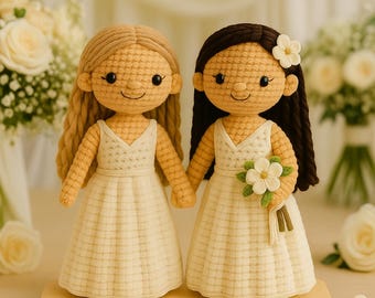 Custom Crochet LGBTQ Couple Dolls – Handmade Gay Wedding Gift – Amigurumi Lookalike Keepsake for Grooms