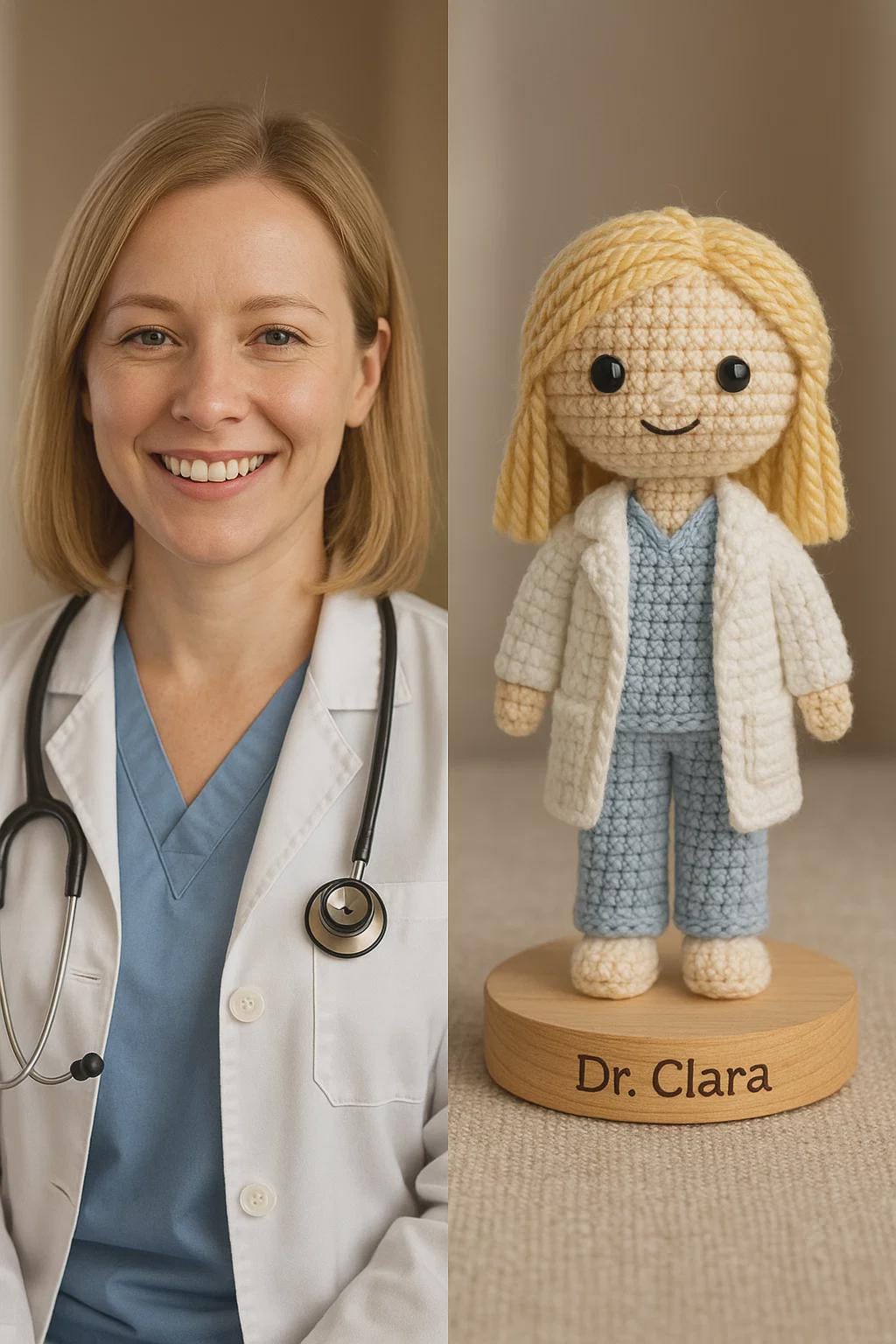 Personalized Doctor Crochet Doll, Custom Medical Gift, Handmade Look Alike Plush, Thank You Healthcare Keepsake.