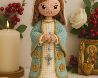 Crochet Virgin Mary doll, handmade Catholic gift, Our Lady amigurumi, religious decor for home