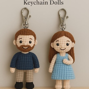 Personalisierter paar Amigurumi Schlüsselanhänger, benutzerdefinierter Garnpuppen-Set von Ihrem Foto, Geschenk für Eltern, Hochzeits- oder Jahrestags-Andenken
