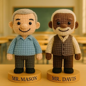 Custom Male Teacher Crochet Doll – Handmade Retirement Gift – Personalized Teacher Appreciation Plush Toy