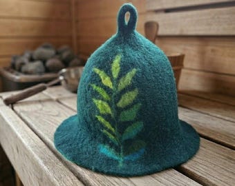 Sauna Hat Wool, Sauna Cap with Leaf Design | Spa & Sauna Accessories Gift