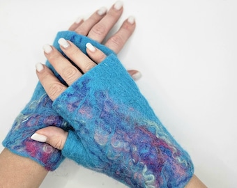 Wool Fingerless Gloves, Handmade Hand Warmers, Felted Arm Warmers
