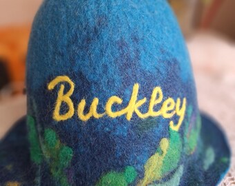 Sauna Hat Wool for Man, Felted Bathhouse Cap with Leaf Design | Spa & Sauna Accessories