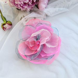 Pink flower brooch Organza flower pin, Ivory Organza Flower Brooch, Elegant Floral Pin for Dresses, Scarves, Hats, and Bags