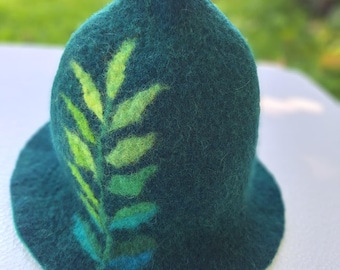 Wool Sauna Hat, Felted Bathhouse Cap with Leaf Design | Spa & Sauna Accessories