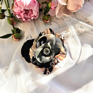 Pale Pink Organza Flower Brooch: Handmade Fabric Corsage, Feminine Floral Pin for dress