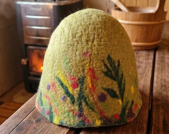 Personalized Wool Sauna Hat, Custom Felt Banya Cap, Nordic Banya Accessory