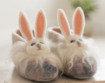 Kinder Häschen Wolle Hausschuhe, Handgefertigte Gefilzte Wolle Booties, Gemütlich