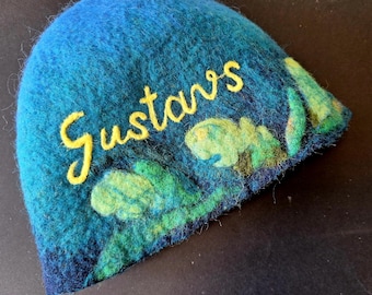 Personalized Wool Sauna Hat Felted, Custom Name Heat Protection, Sauna Accessory