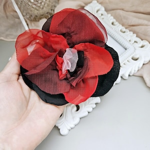 Red flower brooch Corsage Organza flower pin Gift for mother for daughter Party brooch Gift for her Flower brooch for women