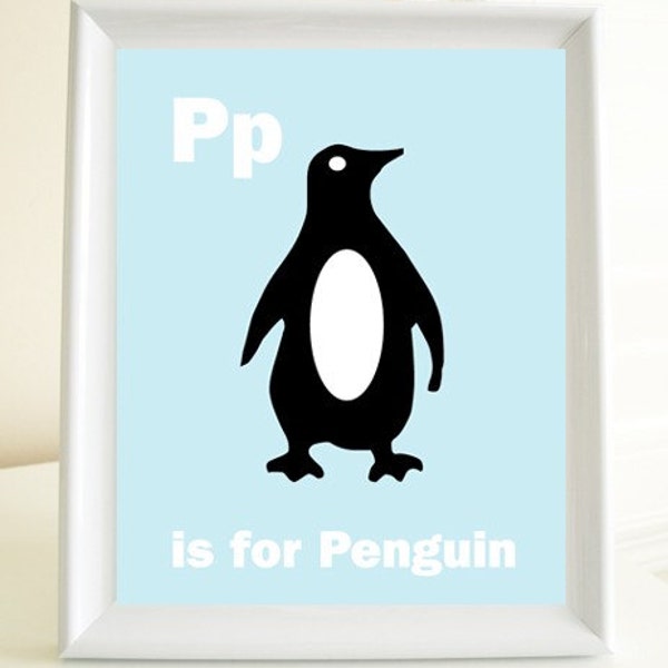 Penguin nursery print - 8x10 pink and blue colors