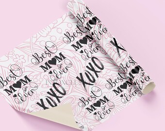 Best Mom Ever Wrapping Paper | Pink Floral Mother's Day Gift Wrap | XOXO Print for Her | Premium Gift Wrap for Mom