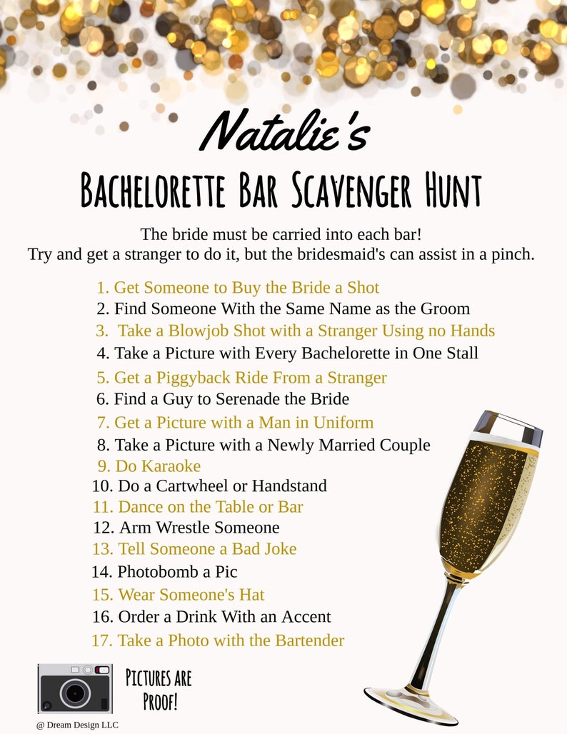 Bachelorette Party Game | Bar Scavenger Hunt | Digital Printable