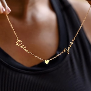 Collana con 2 nomi e cuore, collana con i nomi dei bambini per la mamma, collana personalizzata con due nomi, regalo per la moglie, regalo personalizzato per lei, regali di Natale