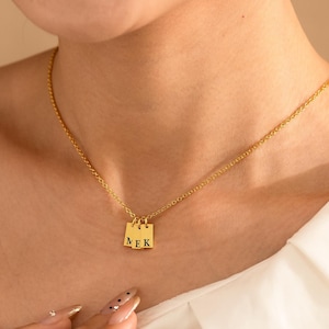 Multiple Initials Tag Necklace, Engraved Letter Pendant Necklace, 14K Gold Tag Name Jewelry, Kids Name Necklace for Mom, Personalized Gifts