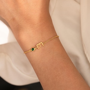 Pulsera con piedra de nacimiento inicial personalizada, pulsera con letras doradas, regalo de cumpleaños para ella, joyería con piedra de nacimiento, regalo para mamá, regalo para el día de la madre