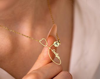 Stethoscope Name Necklace with Birthstone, Custom Doctor Graduation Gift, Stethoscope Necklace, Jewelry for Nurse, Medical Student Gifts