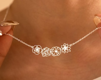 Collier de fleurs de naissance personnalisé, collier de bouquet de fleurs de naissance de famille, collier pour mère, cadeau grand-mère, cadeau fête des mères, cadeau pour elle
