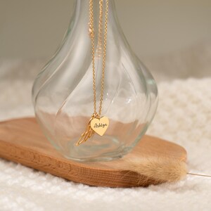Heart Name Necklace with Angel Wing, Engraved Love Wing Pendant, Memorial Name Necklace, Personalized Grieving Gift, Sympathy Gift Women image 6