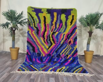 Handmade Multicolor Wool Moroccan Rug: Abstract Berber Carpet