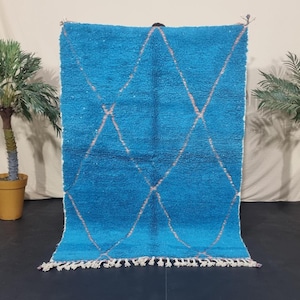 Moroccan rug blue, Berber carpet,  Custom moroccan rug, Beni ourain rug, Handmade rug, Plain wool rug, Solid blue rug, Custom made rugs