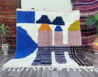 Handmade Moroccan Rug – Multicolored Beni Ourain Carpet – Bohemian Berber Area Rug