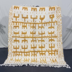 Yellow Moroccan Rug - Handmade Beni Ourain Wool Carpet - Custom Size living room rug - Abstract Boho Berber rug - Mustard Shag Area Rug