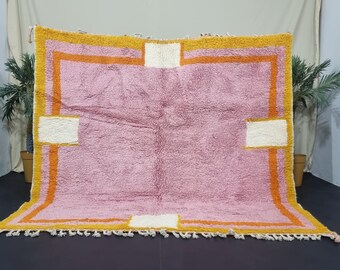 Handmade Pink Moroccan Rug: Abstract Wool Beni Ourain Carpet