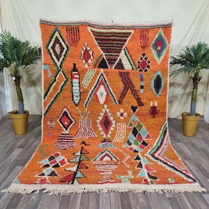 Orange Striped Moroccan rug, Rugs for Living room, Custom handmade rug, Wool Berber Carpet, Orange Beni ourain rug, Large Area rug, teppich