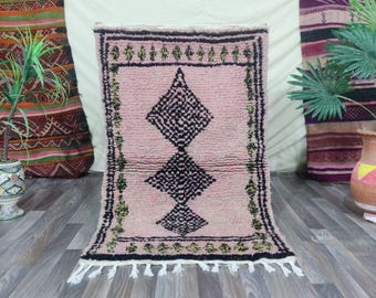 Handmade Moroccan Rug : Pink Wool Berber Carpet – Custom Beni Ourain Bohemian Area Rug