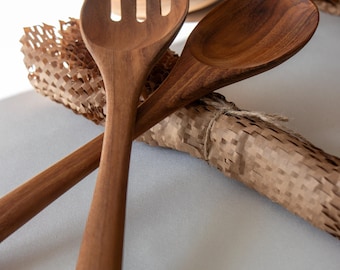Teak Wood Salad Servers, Salad Spoon and Fork, Wooden Serving Spoon and Fork, Teak Wood Cutlery, Wooden Salad Spoon, Wooden Fork, 12inch
