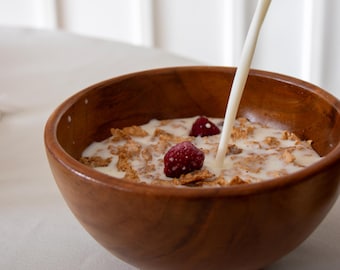 Individual Cereal Bowl Set, 7 Inch Wooden Bowl, Teak Wood Serving Bowl, Snack Bowl, Salad Bowl, Set of Bowls, Oatmeal Bowl - Gloss Finish