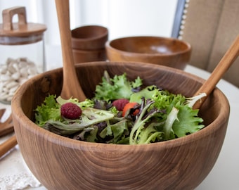 Big 10 Inch Premium Teak Wood Salad Bowl, Fruit Bowl, Wooden Salad Bowl, Thanksgiving, Wedding Gift, Housewarming Decor, Christmas Gift