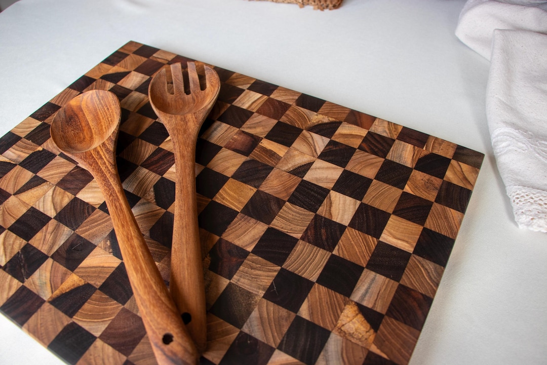 Style Statement End Grain Cutting Board, Cheese Board, Charcuterie Board, Wedding Gift 16x12 Inches - Chequered Teak Wood