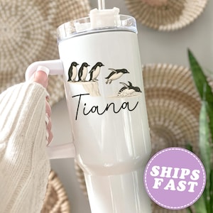 Penguin Tumbler Personalized Penguin gift, Penguin cup, Penguin lover gifts, Penguin 40oz tumbler with handle, Custom Penguin gift for women