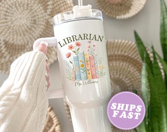 Personalized Librarian Tumbler gift for librarian gifts Librarian Cup Librarian 40 oz tumbler with handle custom library teacher gifts 40oz