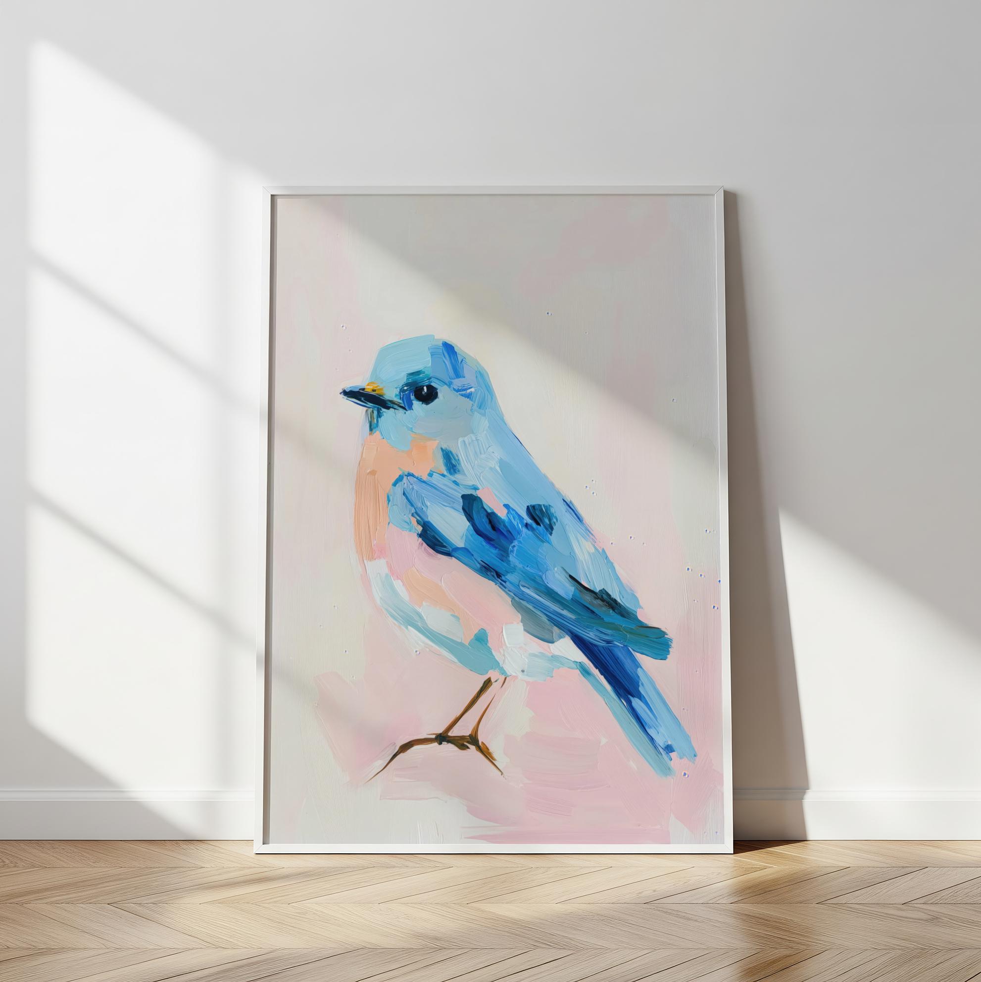 Impressionist Bluebird Wall Art, Textured Oil Painting Print
