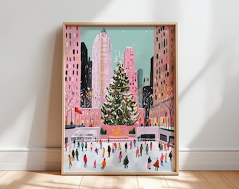 Rockefeller Center Christmas Print, NYC Ice Rink, Winter Holiday (Digital Download)