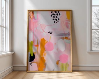 Arte mural abstracto y colorido: Impresión moderna en tonos rosa, naranja y lima (descarga digital)