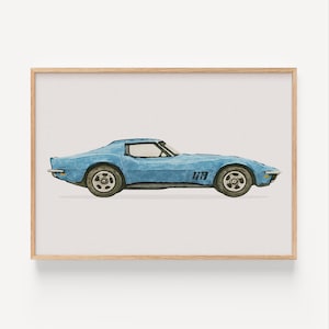 Chevrolet Corvette C3 Poster – Classic American Muscle Car Wall Art, Vintage Watercolor Car Print, Boys Room Racing Decor, Digital Download
