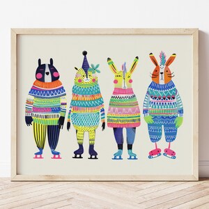 Reise Tiere Druck, Bunte Tiere Wand Kunst, Tier Poster, Kinder Reise Kunst, Kinderzimmer Dekor, Wunderliche Tiere, Digital Download