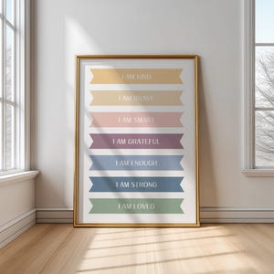 Affirmations for Kids, Rainbow Affirmations Print, I am Kind Smart Loved, Inspirational Nursery Decor, PRINTABLE Wall Art, DIGITAL DOWNLOAD