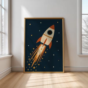 Space Rocket Wall Art – Printable Outer Space Poster for Kids Room | Rocket and Planets Nursery Decor | Digital Download